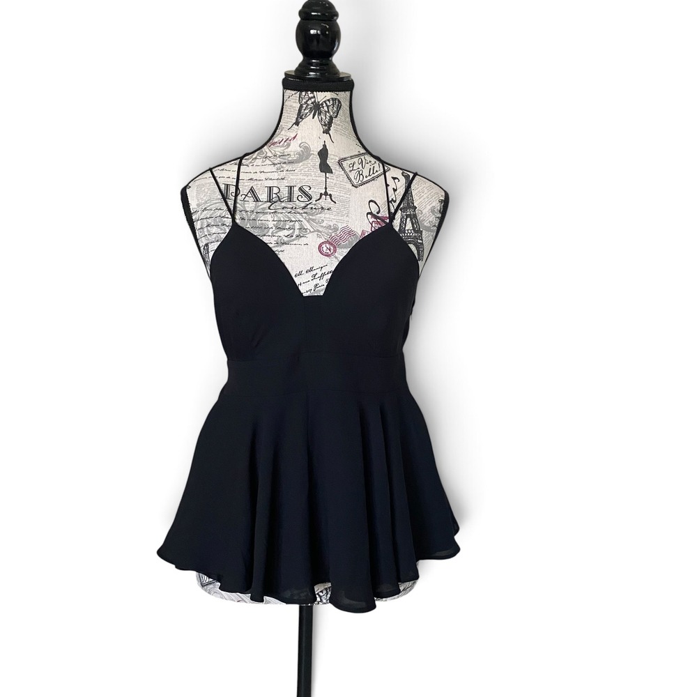 Express Peplum Top Women S Black Strappy V-Neck Cutout Back Sleeveless Blouse
